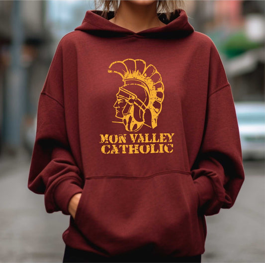 Mon Valley Catholic Spartans, Throw Back Sweatshirt or Pull Over Hoodie - SBS T Shop
