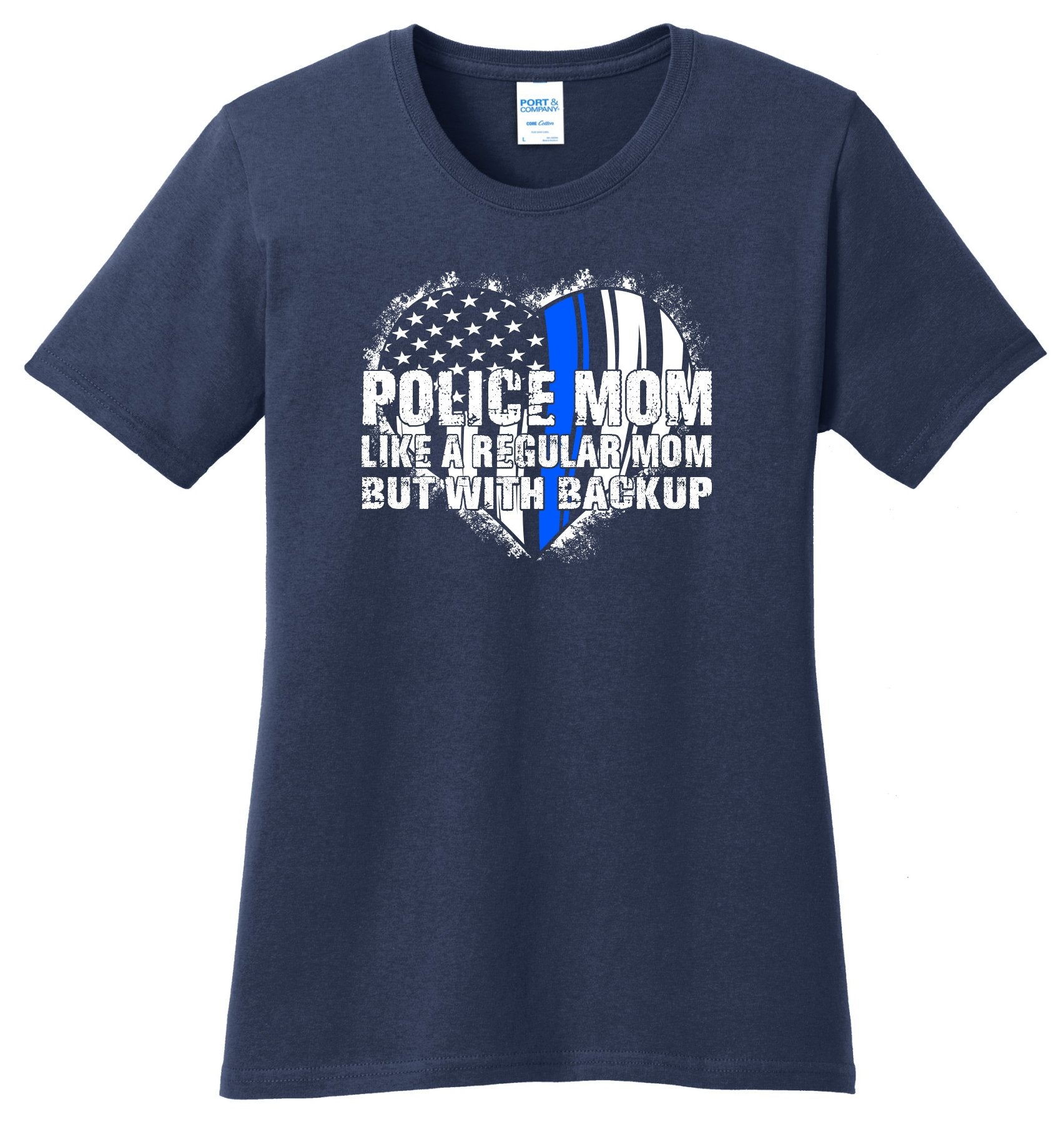 Police Mom Shirt Blue Line Flag Heart - SBS T Shop