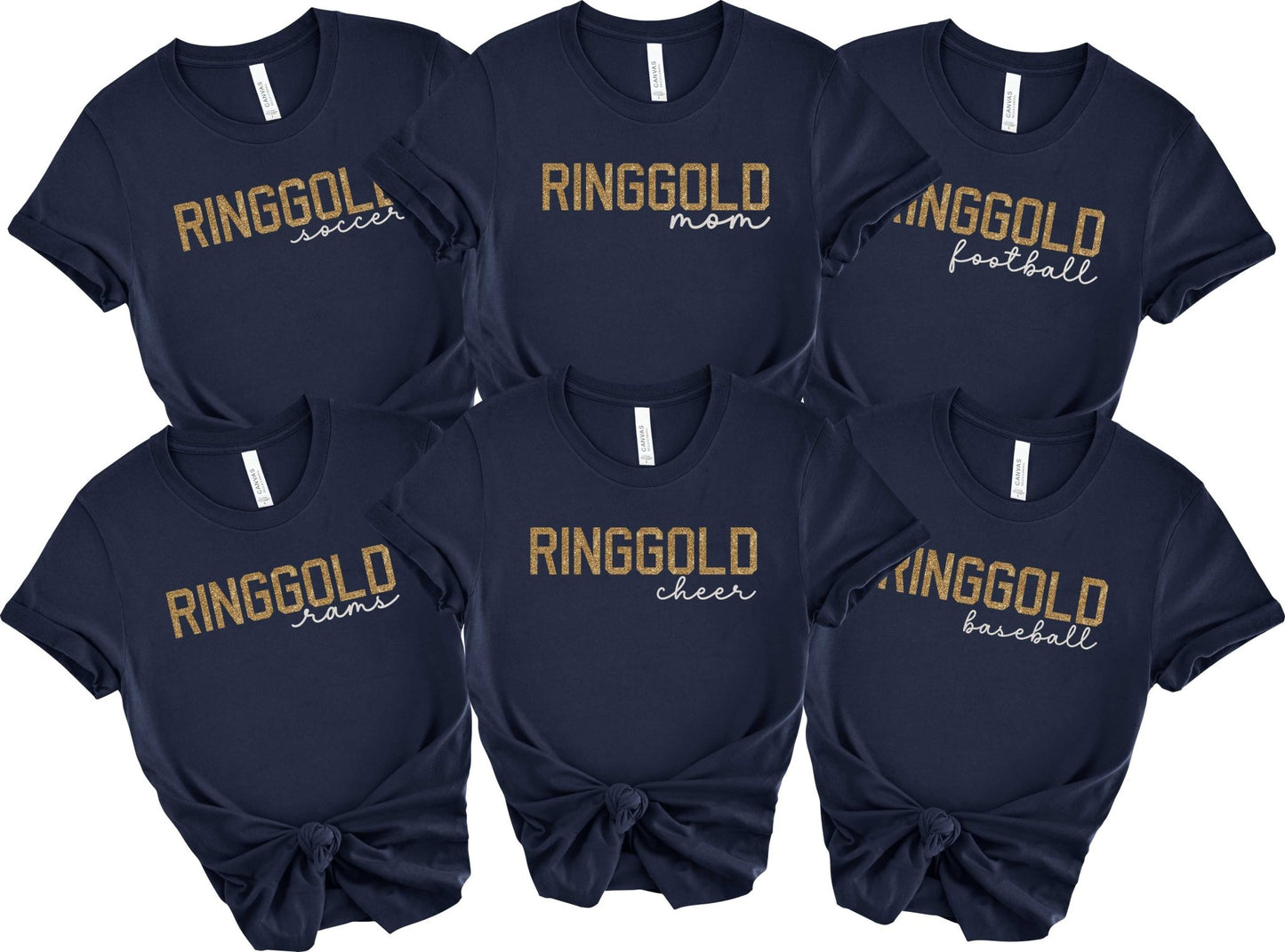 Ringgold Rams, Mom, Cheer, Football, Baseball, Soccer, Hockey, Wrestling- YOUR CHOICE Block Script Glitter T-Shirt - SBS T Shop