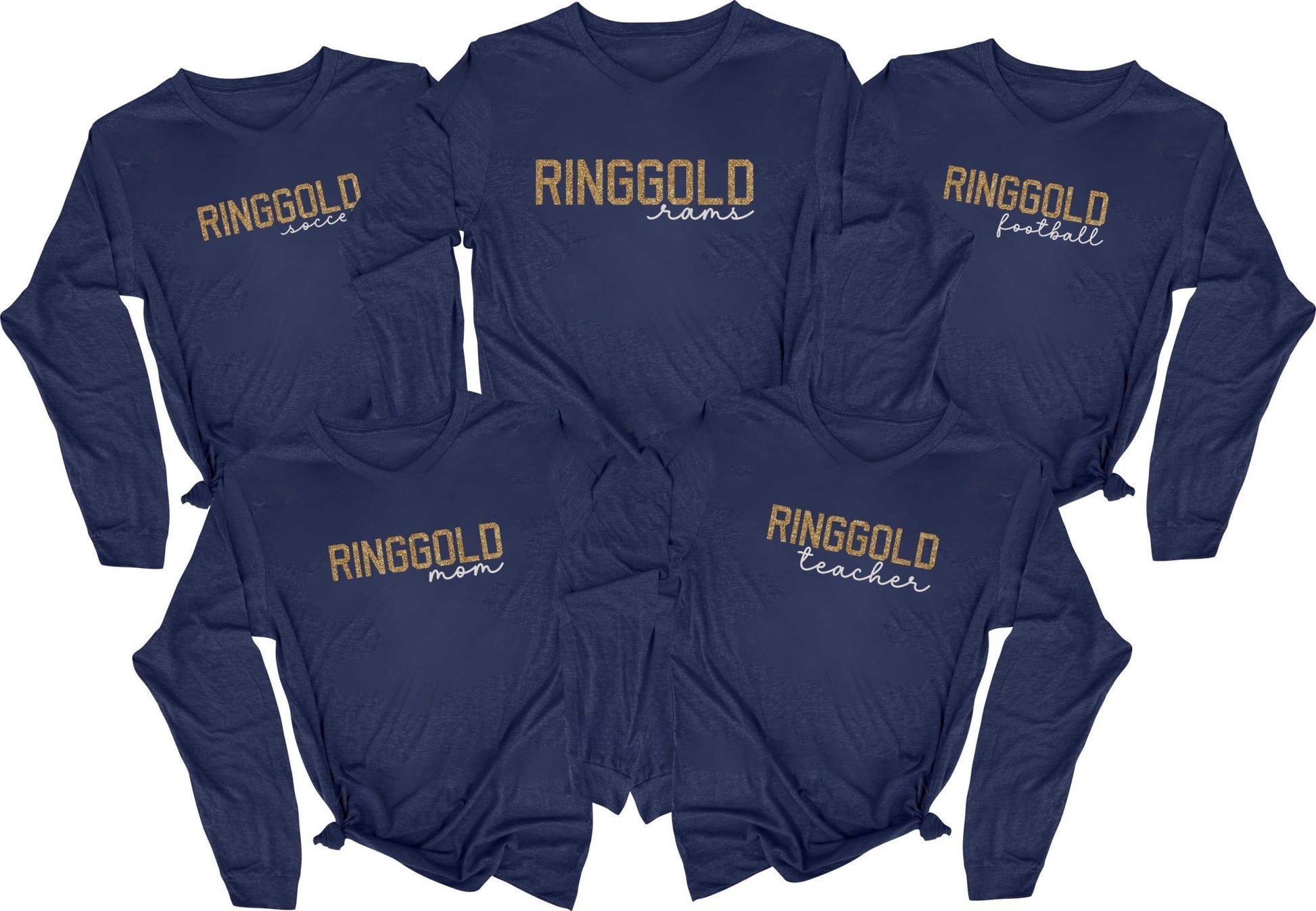 Ringgold Rams, Mom, Cheer, Football, Baseball, Soccer, Hockey, - YOUR CHOICE Block Script Glitter Long Sleeve T-Shirt - SBS T Shop