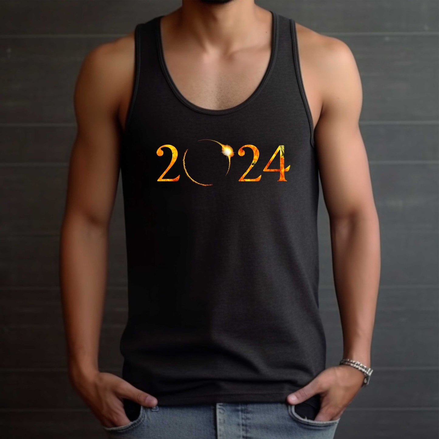 Solar Eclipse 2024 Black Tank Top Shirt - Unique Astronomical Design for Men, Women - SBS T Shop