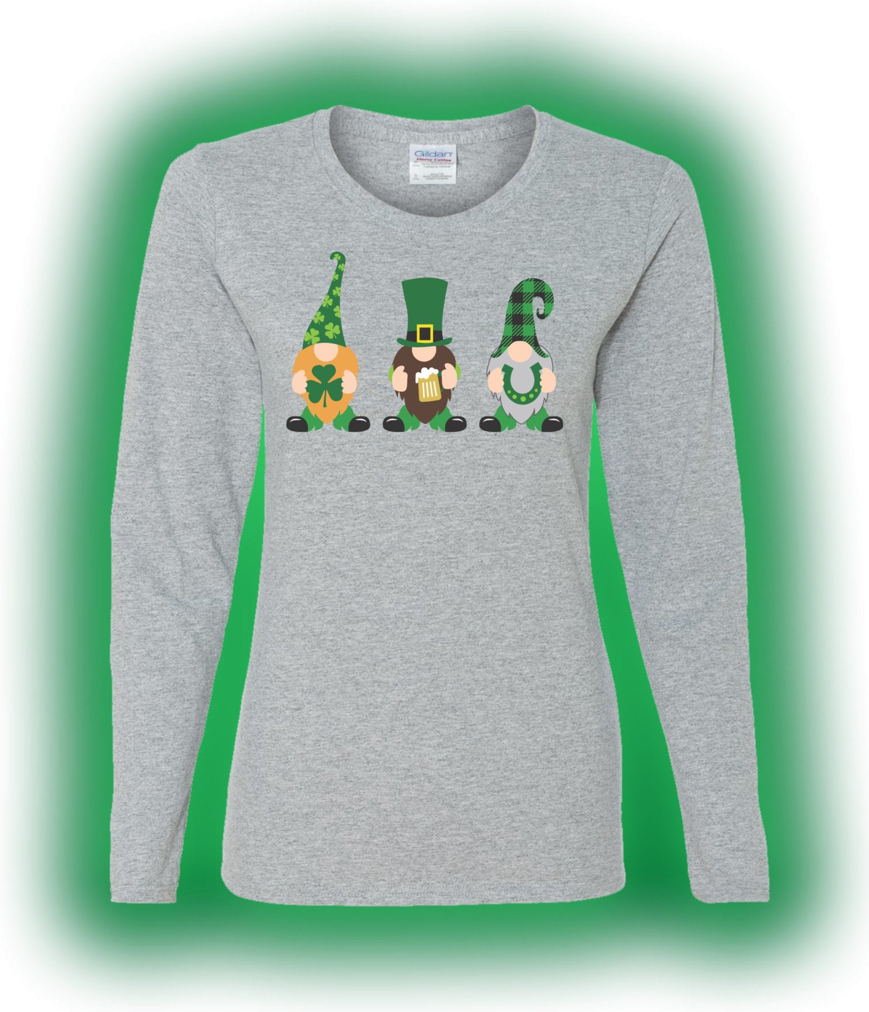 St. Patrick's Day Gnome Trio Ladies Long Sleeve T Shirt - SBS T Shop