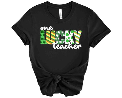 St. Patrick's Teacher Shirt, One Lucky Teacher, Shamrocks, Gift for Teacher, School party shirt, Shamrock Graphic Tee, Teacher Appreciation - SBS T Shop