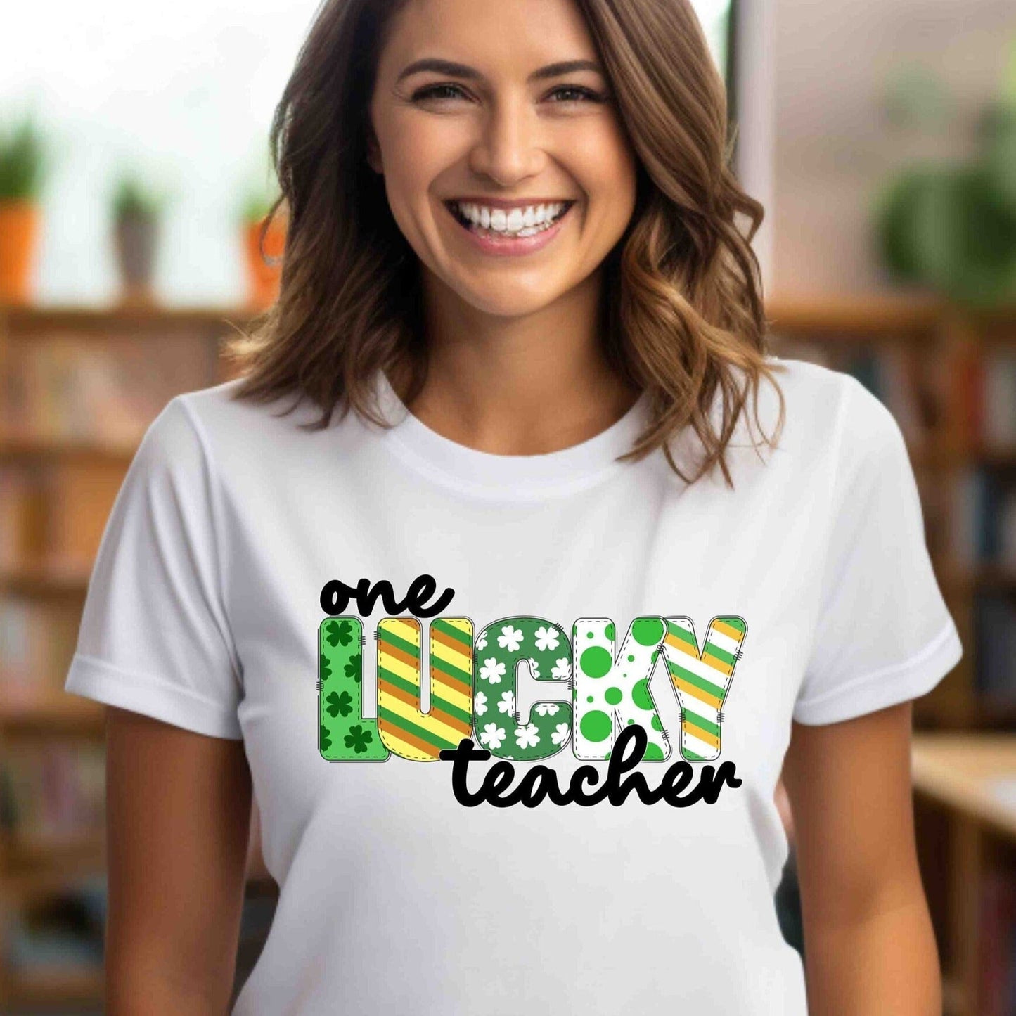 St. Patrick's Teacher Shirt, One Lucky Teacher, Shamrocks, Gift for Teacher, School party shirt, Shamrock Graphic Tee, Teacher Appreciation - SBS T Shop