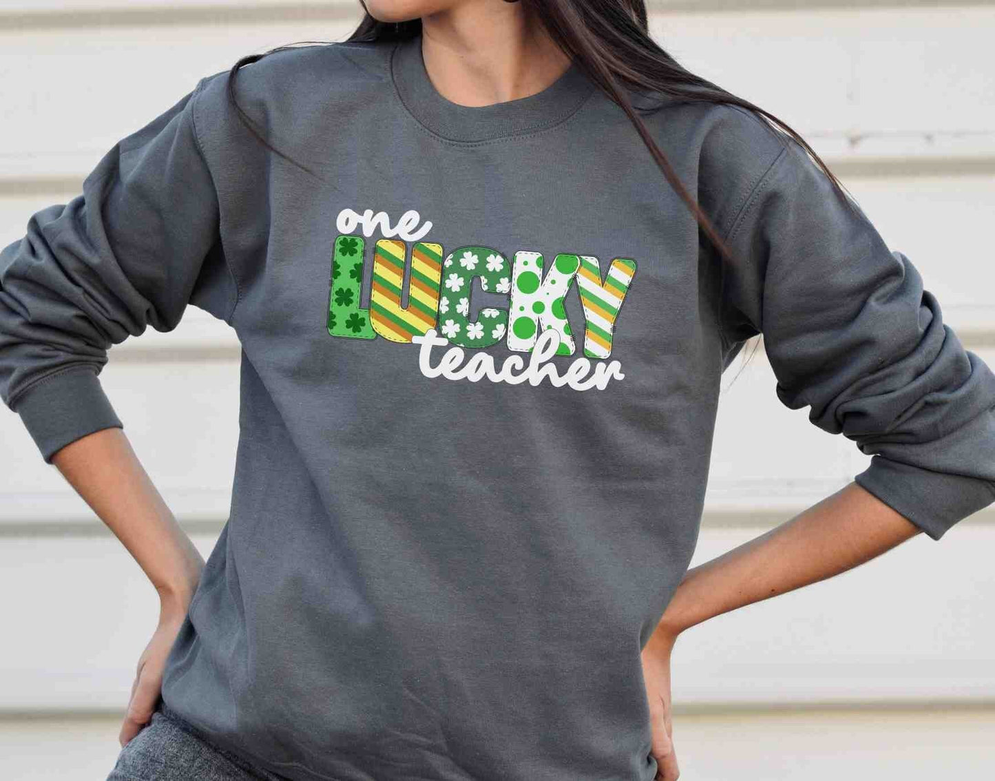 St. Patrick's Teacher Sweatshirt, One Lucky Teacher, Shamrocks, Gift for Teacher, School party shirt, Shamrock Graphic, Teacher Appreciation - SBS T Shop