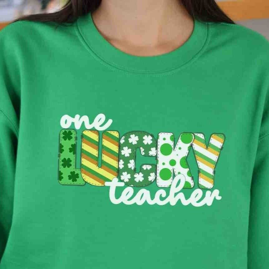 St. Patrick's Teacher Sweatshirt, One Lucky Teacher, Shamrocks, Gift for Teacher, School party shirt, Shamrock Graphic, Teacher Appreciation - SBS T Shop