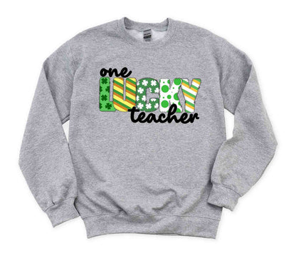 St. Patrick's Teacher Sweatshirt, One Lucky Teacher, Shamrocks, Gift for Teacher, School party shirt, Shamrock Graphic, Teacher Appreciation - SBS T Shop
