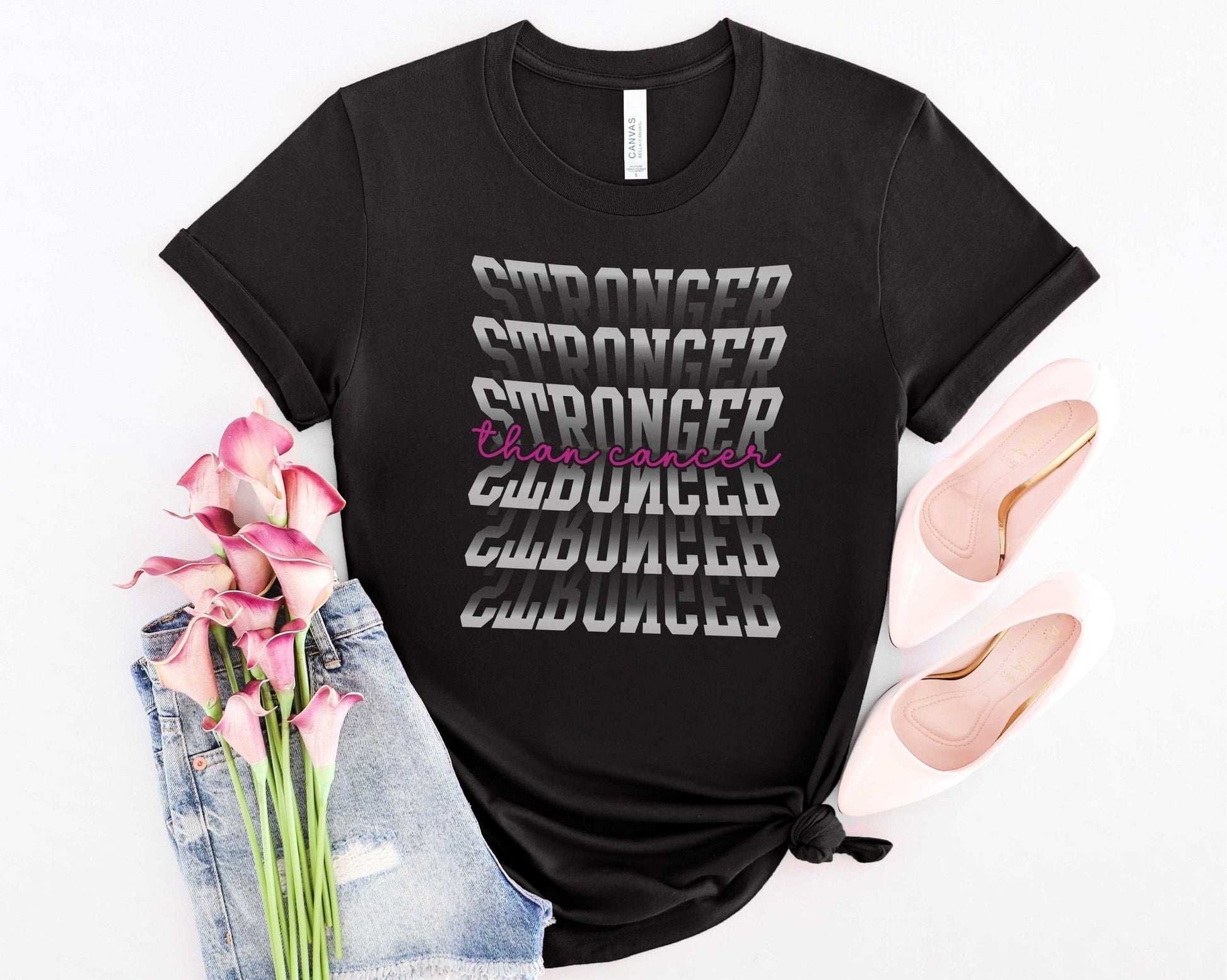 Stronger than Cancer Survivor Shirt Breast Cancer Pink t-shirt Awareness - SBS T Shop
