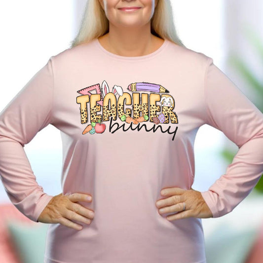 Teacher Bunny Leopard letters T Shirt or Long Sleeve T - Both Men's and Ladies' Options - SBS T Shop