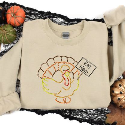 Thanksgiving Turkey Rhinestud Sweatshirt, Funny Turkey Shirt Eat Ham - SBS T Shop