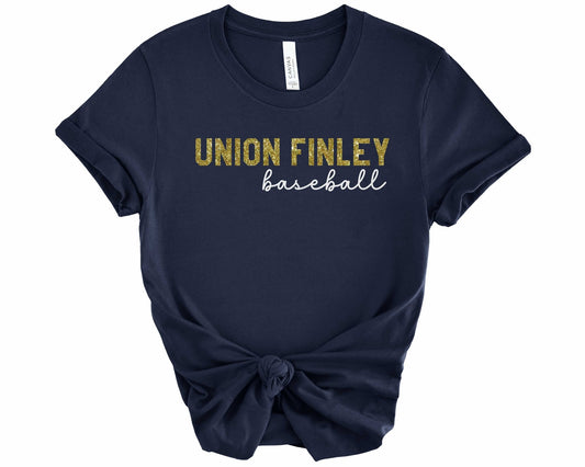 Union Finley Softball, Baseball, Football, Cheer or Mom Block Script Glitter T-Shirt - SBS T Shop