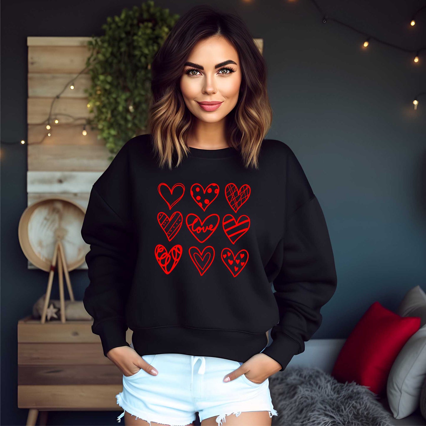 Valentine Nine Hearts Square Sweatshirt - SBS T Shop