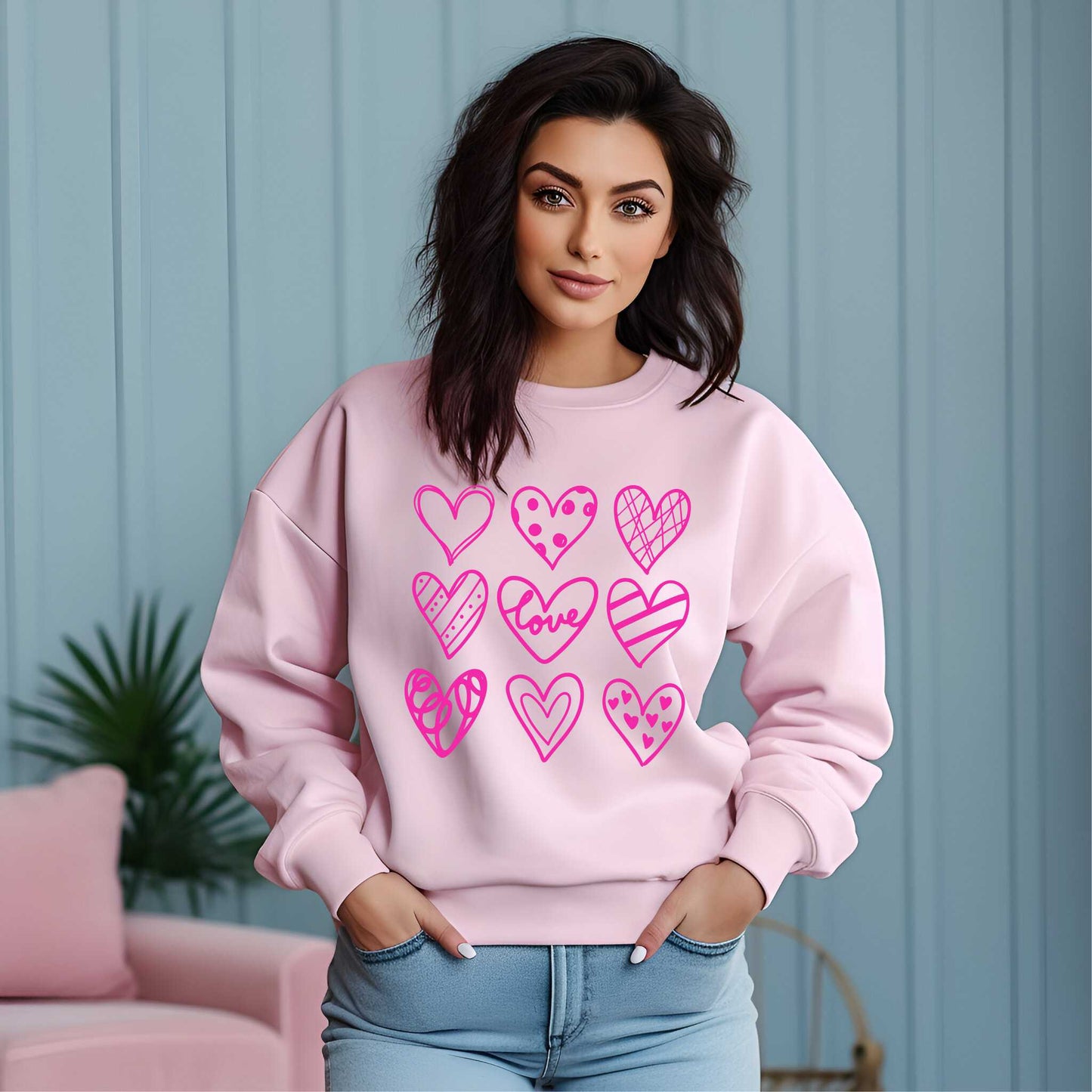 Valentine Nine Hearts Square Sweatshirt - SBS T Shop