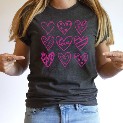 Valentines Day Nine Heart shirt, shirt for teachers, love yourself, singles day, retro vintage hearts - SBS T Shop