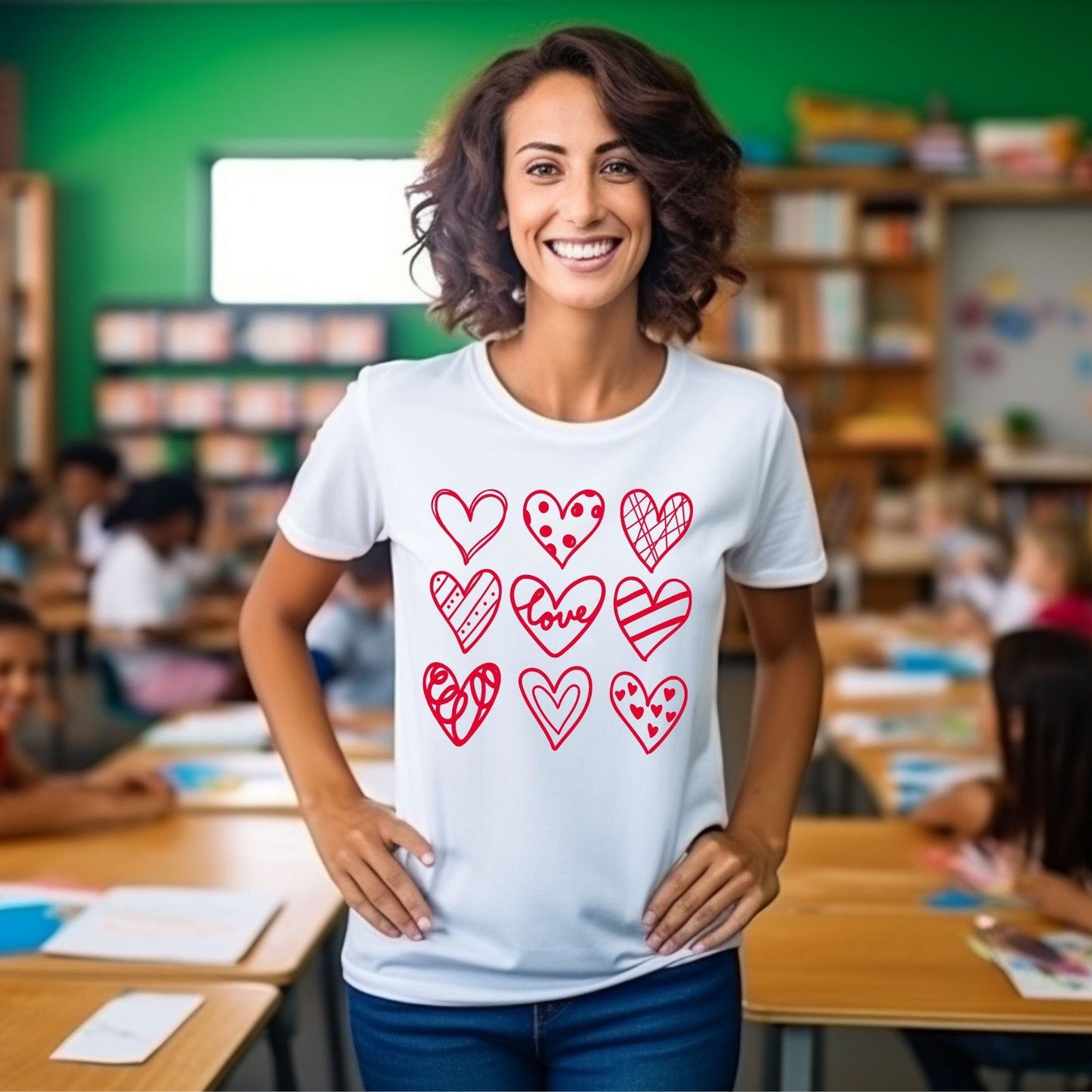 Valentines Day Nine Heart shirt, shirt for teachers, love yourself, singles day, retro vintage hearts - SBS T Shop