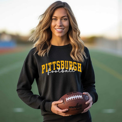 Vintage Pittsburgh Football Sweatshirt, Black and Gold crewneck, classic style oversized football sweater burgh fan, gift for her, 412 15222 - SBS T Shop