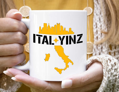 Yinz mug, Ital Yinz coffee mug, Italian Pittsburgh mug, Pittsburghese cup, Yinzer, It's a Burg thing, Italy, secret santa gift exchange - SBS T Shop