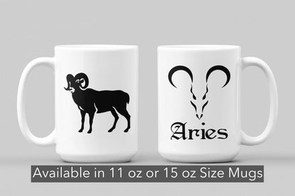 Zodiac Sign Mug, Horoscope gifts, Aries Coffee Tea, astrology, fire sign rising Firey ram, cardinal sign Mars, March Birthday April Birthday - SBS T Shop